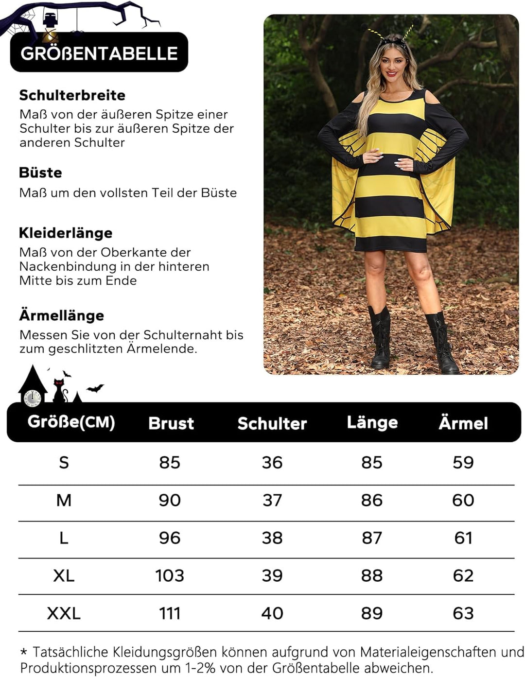 For G and PL Damen Halloween Karneval Langarm Insekt Cosplay Kostüm Kalte Schulter Party Kleid S-XXL