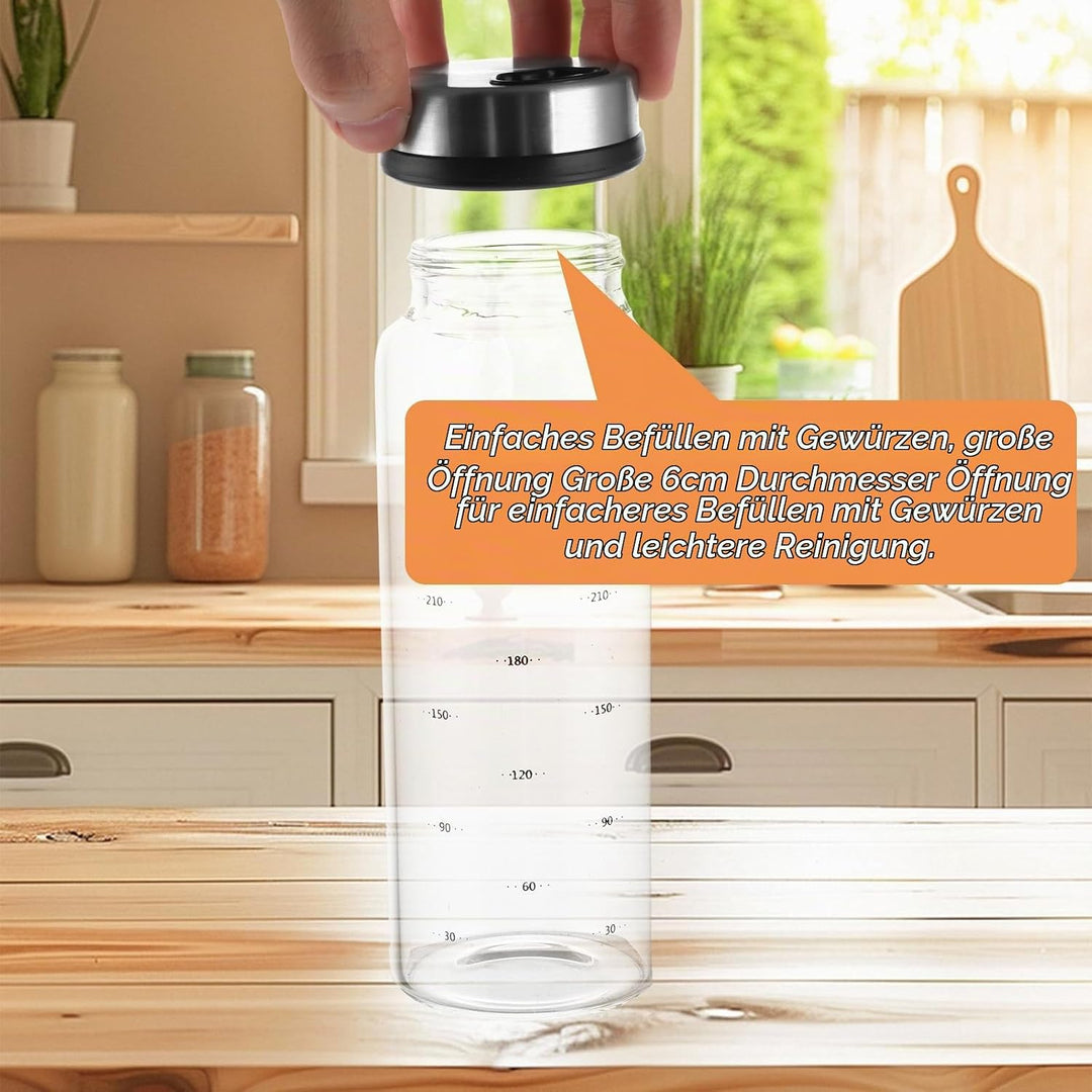 4 Stück Gewürzgläser mit Drehdeckel 300ml Gewürzstreuer Glas 16.5x6 cm Luftdicht Gewürzdosen mit 4 A