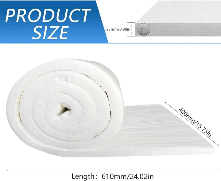 Keramikfasermatte 2 Stück – 610 x 400 x 25 mm Isoliermatte aus Dämmwolle, temperaturbeständig bis 12