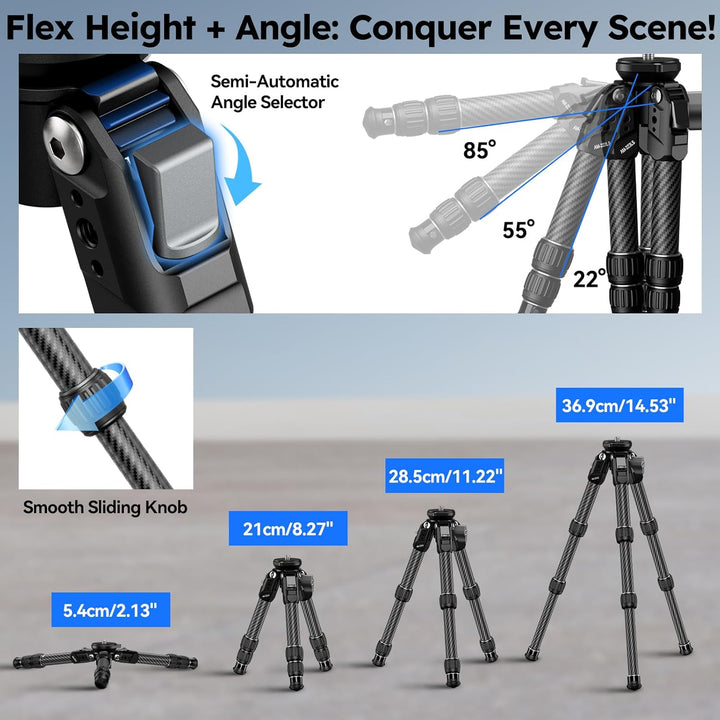 SIRUI AM-223LS Carbon Mini-Stativ mit Bowl-Basis, Tischstativ 36,9 cm max. Höhe, 15 kg Traglast, 0,7