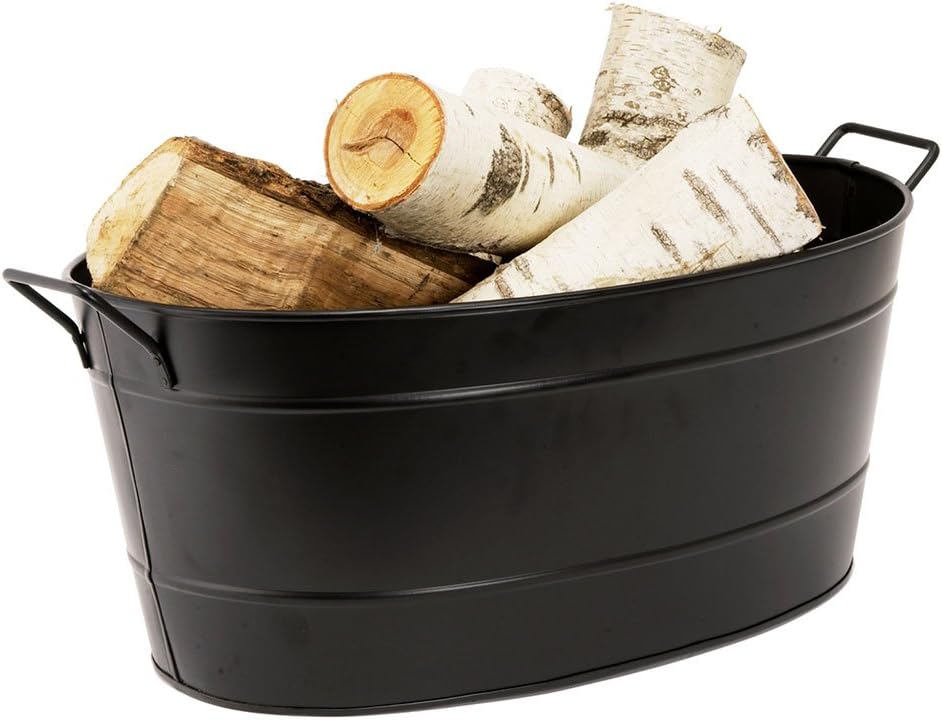 Achla Designs Ovale Wanne aus verzinktem Stahl C-51BK - Schwarz Holzwanne, Holzwanne