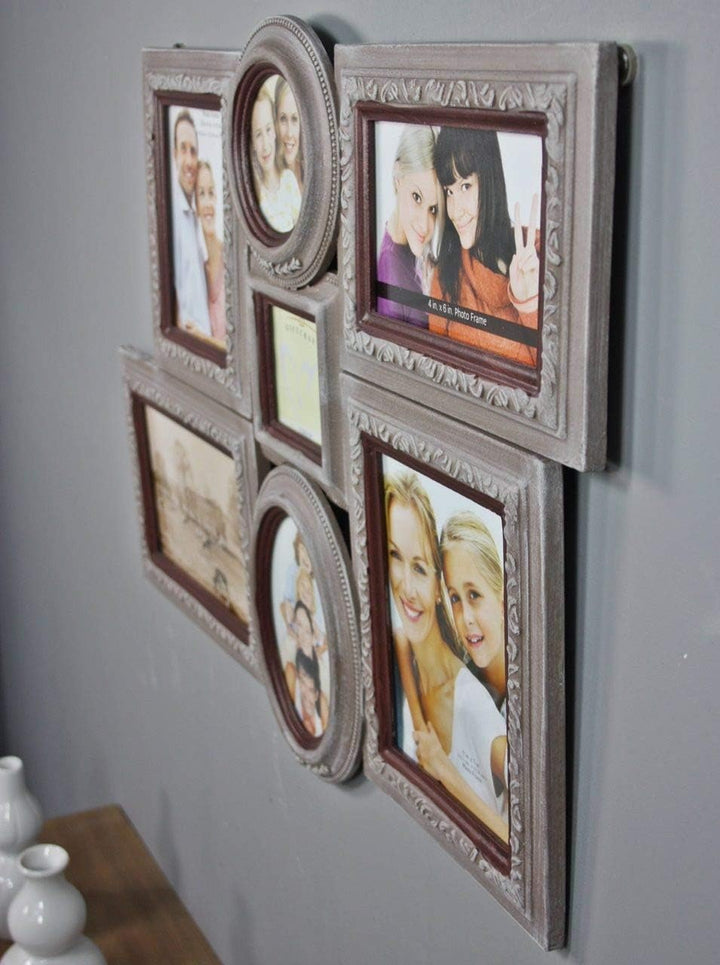 elbmöbel Bilderrahmen Collage braun antik aus Holz, Wand-Rahmen Landhaus Fotorahmen