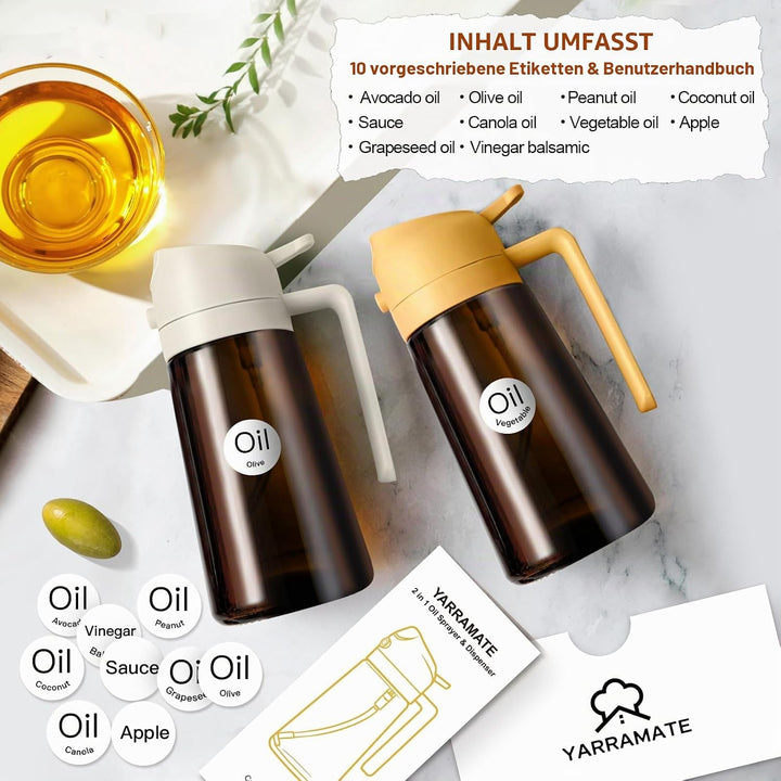 YARRAMATE 2 Stück 470ml Lichtblockierender dunkler Ölsprüher zum Kochen, 2-in-1 UV Schutz ölzerstäub