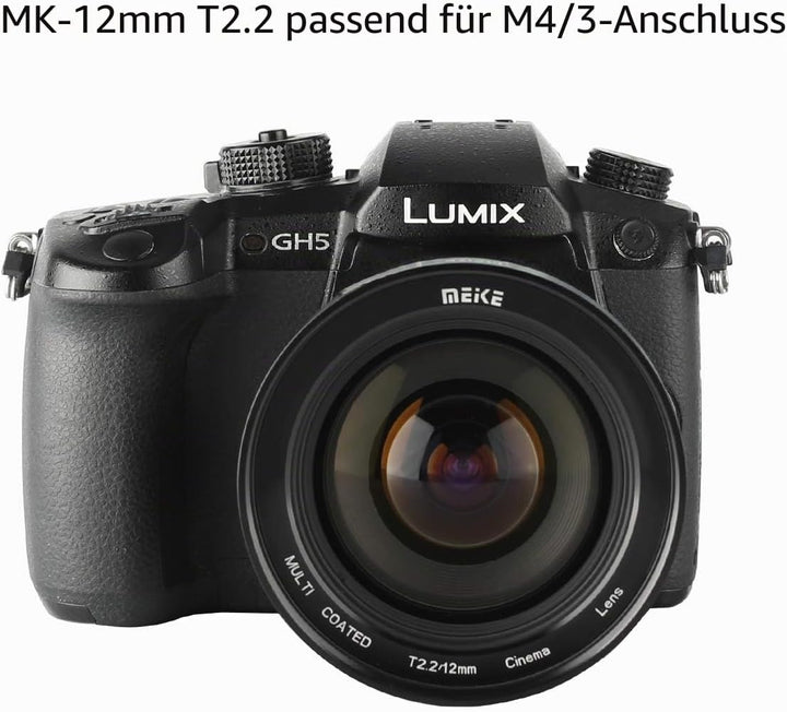 Meike 12mm T2.2 Manual Focus Wide Angle Fixed Prime Cinema Lens for M43 Micro Four Thirds MFT Mount