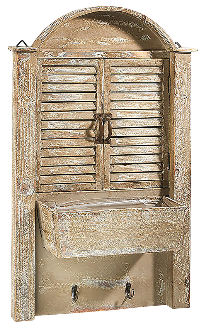 Kobolo Deko-Fensterladen - Holz - braun - Schublade zum Bepflanzen - 44x14x76