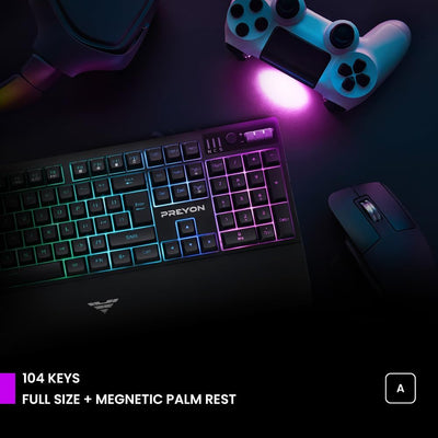 PREYON Long Claw Alpha Gaming tastatur mit Geflochtenem Kabel - Beleuchtete Membrane Tastatur mit La