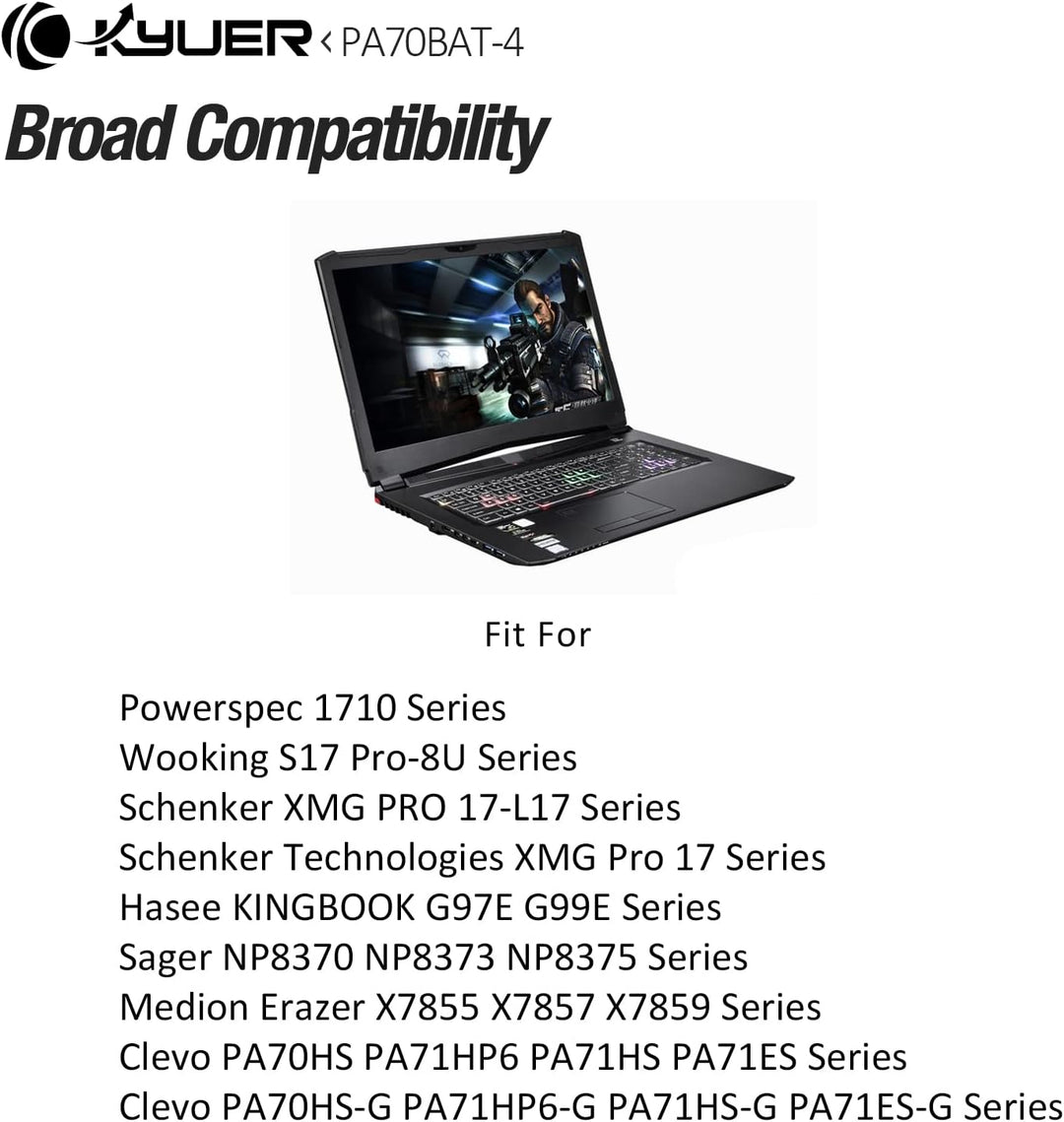K KYUER 66Wh PA70BAT-4 Laptop Akku für Powerspec 1710 Medion Erazer X7855 X7857 X7859 Sager NP8370 N