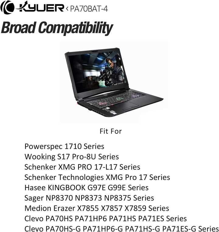 K KYUER 66Wh PA70BAT-4 Laptop Akku für Powerspec 1710 Medion Erazer X7855 X7857 X7859 Sager NP8370 N