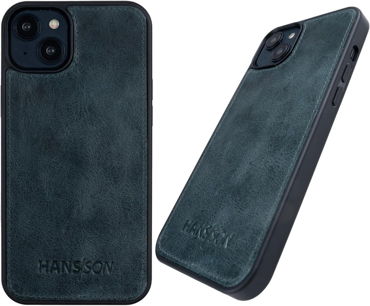 HANS/SON Echtlederhülle in Petrol | iPhone 14 | Schmales Ledercase | Stossfest | Langlebig | 6,1 Zol