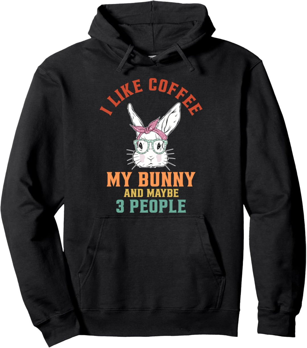 Nettes Häschengesicht mit Herzen auf Brille Bandana Kaffee Pullover Hoodie