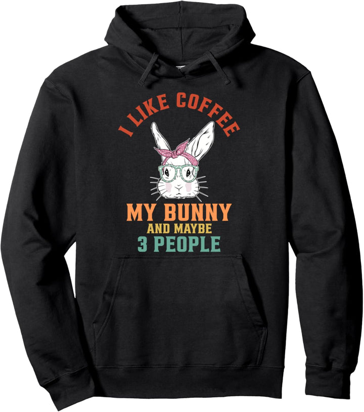 Nettes Häschengesicht mit Herzen auf Brille Bandana Kaffee Pullover Hoodie