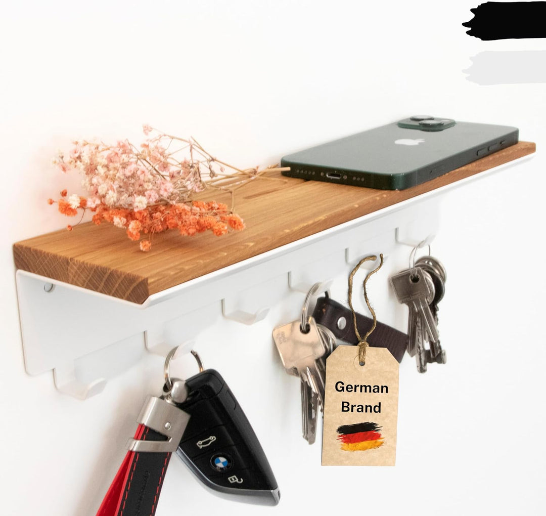Astrein® | Schlüsselbrett mit 6 Haken | Schlüsselboard aus Holz | Eiche | Wandorganizer | Schlüsselk