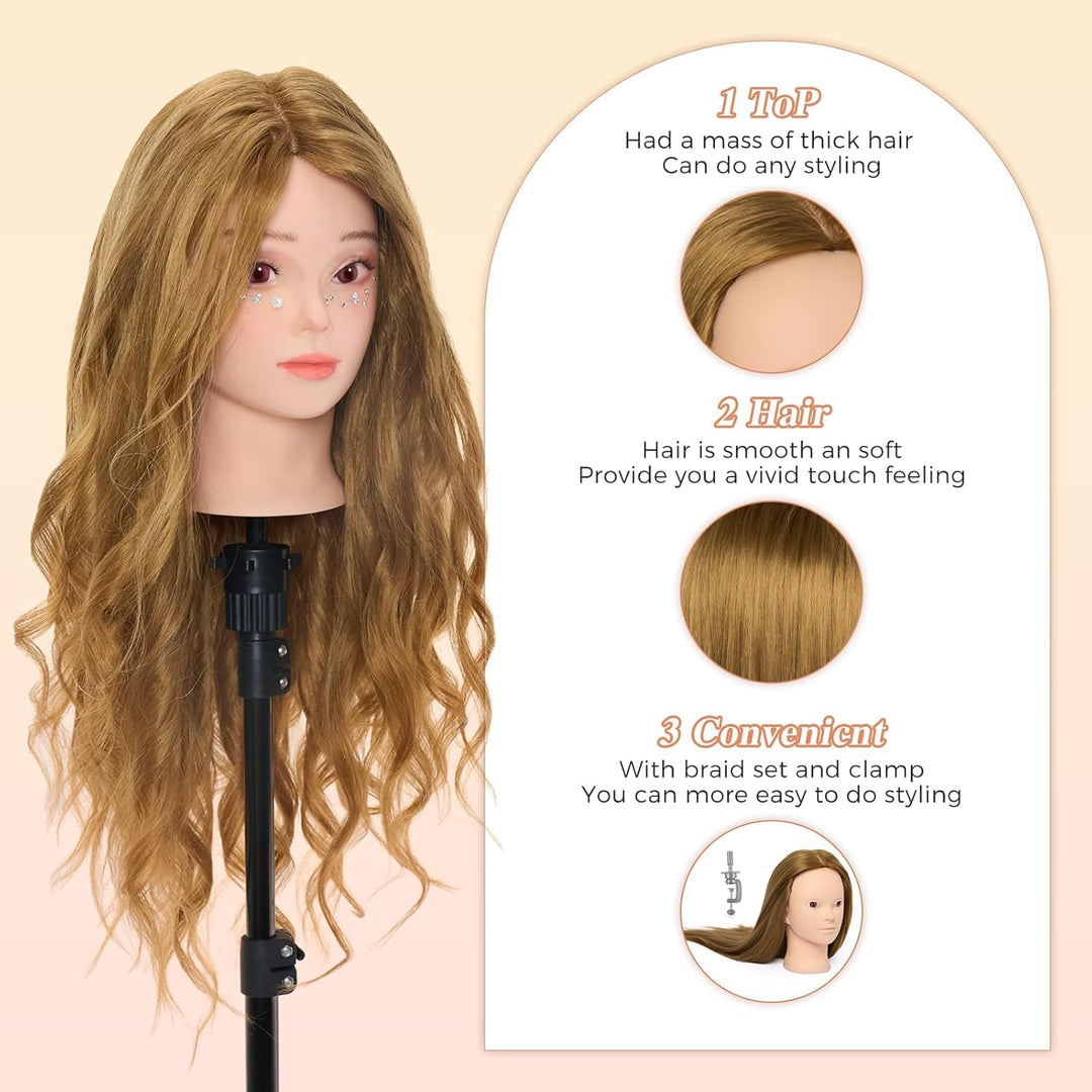 Neverland 24 inch Schminkkopf Frisierkopf Friseur mit Ständer 50% Echthaar Haar Übungskopf Trainings