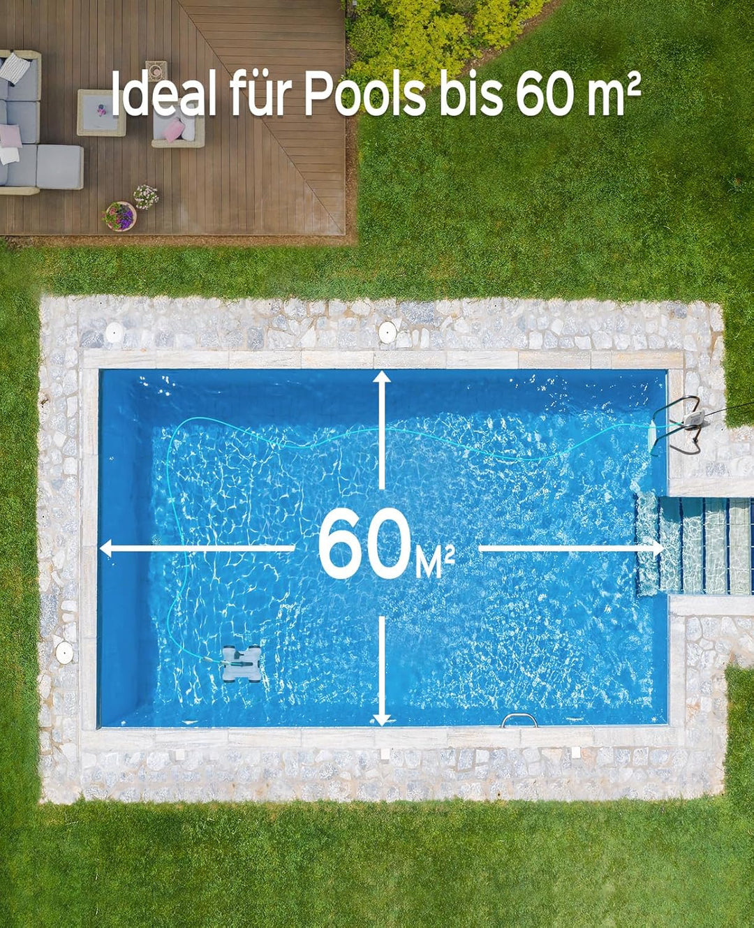 WYBOT Poolroboter mit 150W Leistungsstarke zum Reinigen grosser Blätter und Steine, Poolsauger mit D