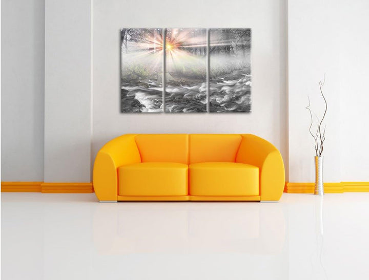 Pixxprint Nebeldickicht im Wald als Leinwandbild/Grösse: 3 Teilig (120x80) cm/Wandbild/Kunstdruck/fe