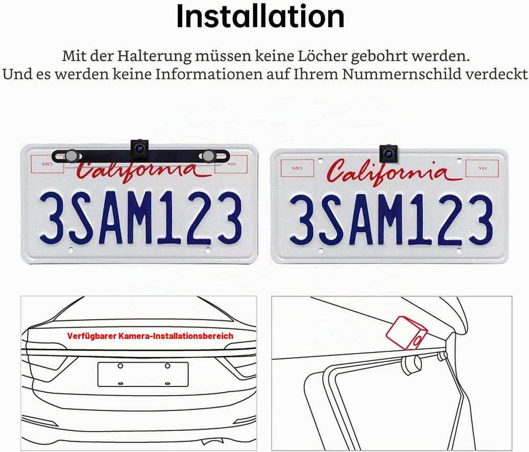 AC-HD02LR 720P Rückfahrkamera mit Live-Ansicht, 150º Weitwinkel, Nachtsicht, IP67 Wasserdicht, Nur K