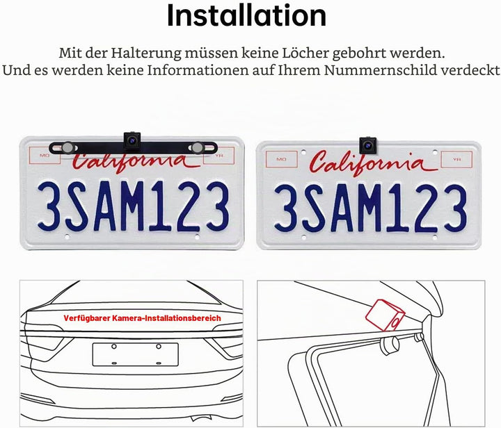 AC-HD02LR 720P Rückfahrkamera mit Live-Ansicht, 150º Weitwinkel, Nachtsicht, IP67 Wasserdicht, Nur K