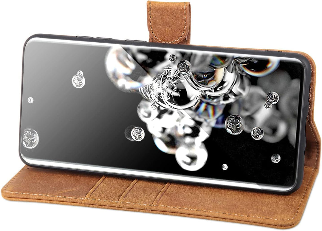 LENSUN Echtleder Hülle für Samsung Galaxy S20 Ultra, Handyhülle Leder [Magnetverschluss][RFID Schutz
