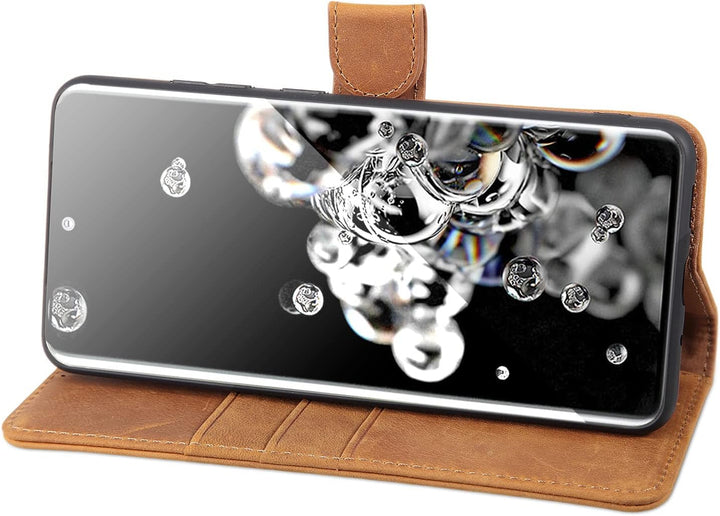 LENSUN Echtleder Hülle für Samsung Galaxy S20 Ultra, Handyhülle Leder [Magnetverschluss][RFID Schutz