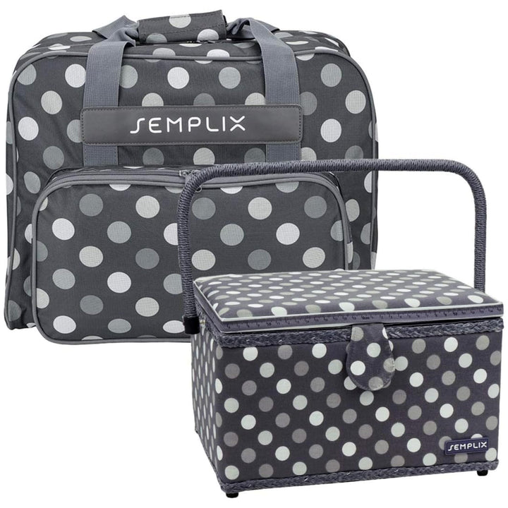SEMPLIX Bundle Polka Dots Nähmaschinentasche + Nähkorb L (anthrazit/grau)
