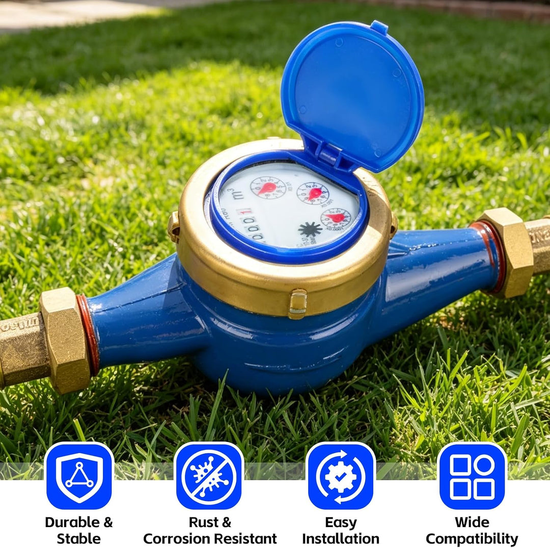 3/4" BSP Wasserzähler für Kaltwasser | DN20 Mechanischer Wasserzähler mit Messingkupplungen, Kubikme