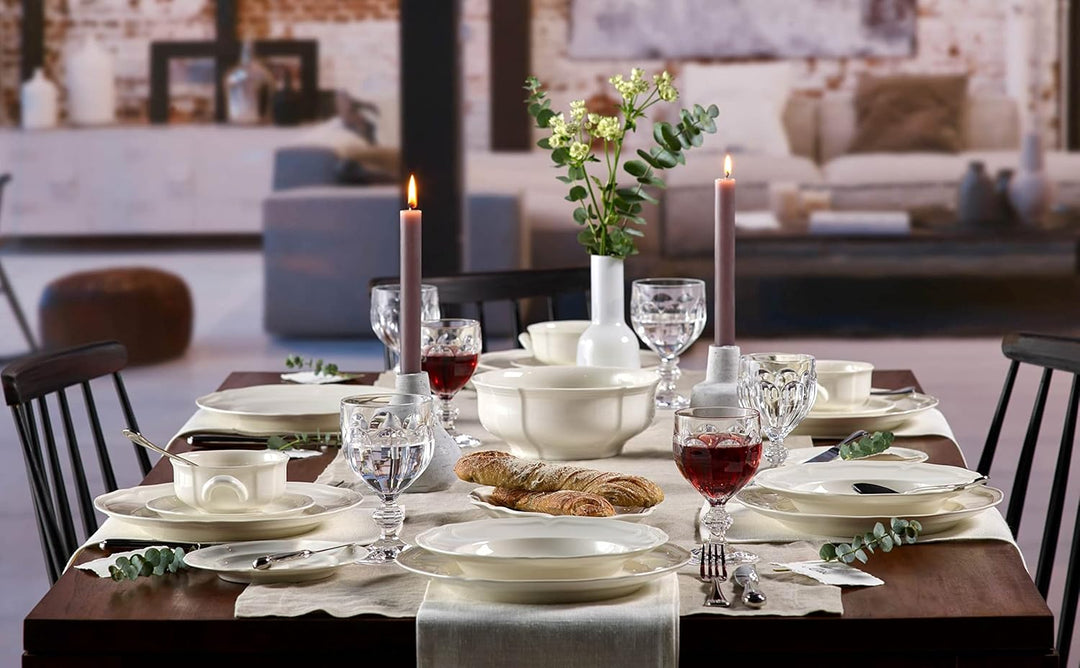 Villeroy & Boch Manoir Suppenteller 6er Set, 23 cm, Traditionelles Geschirr mit Relief, Premium Porz