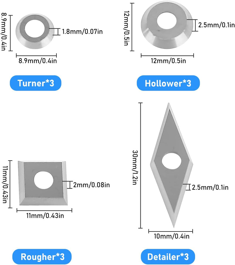 Hartmetall Wendeschneidplatten Set für Drehmeissel, 12 Stück CNC Hartmetall Einsatzschneider für Hol