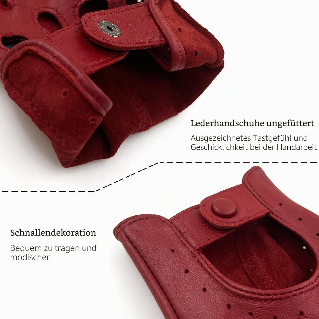 ZLUXURQ Damen Retro Weiche nd Dünne Lammfell Leder Touchscreen Fahrhandschuhe mit Maschige Medium(16