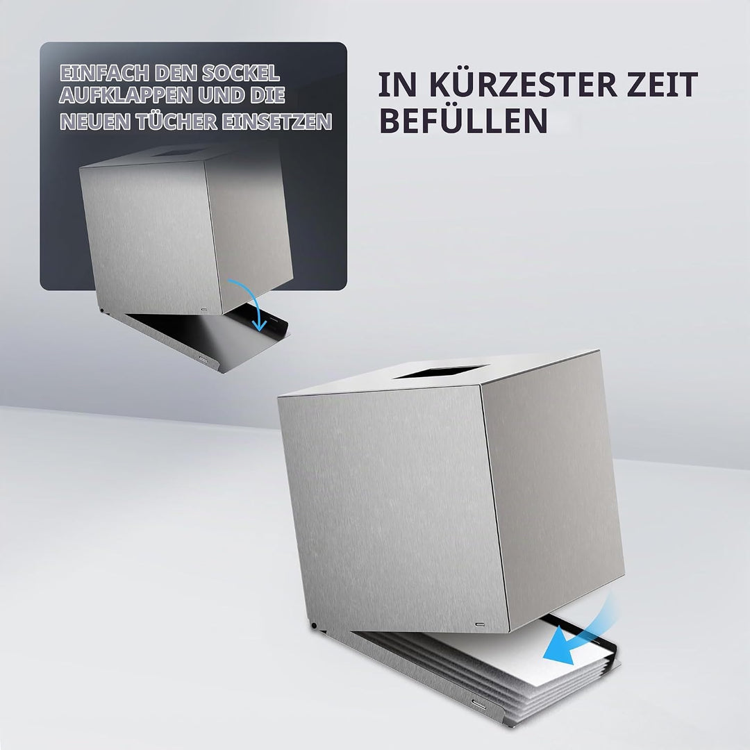 ovimar quadratische Kosmetiktücher Box Svitringen | Edelstahl | Silber | Perfekter Taschentuch-, Pap