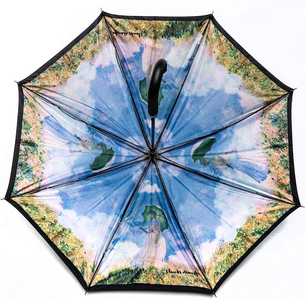 LUCKYWEATHER Regenschirm Stockschirm Damen Motiv Frau mit Sonnenschirm Auf-Automatik Double Layer I