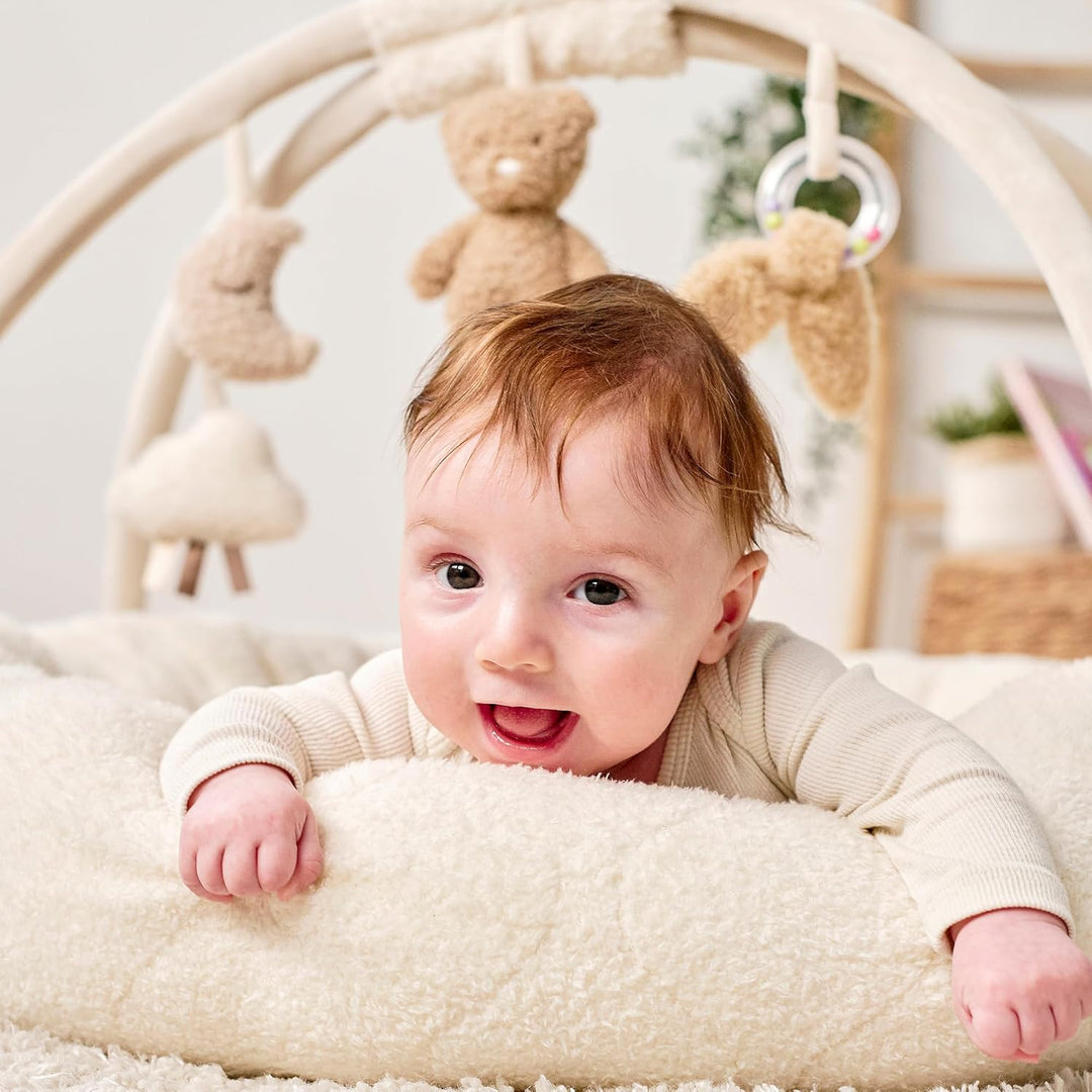 Nattou Runde Krabbeldecke mit Spielbogen, Ca. 90 cm, 100% Polyester, Teddy, Ecru