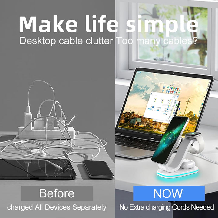 3-in-1 Ladestation für Apple kompatibel mit Magsafe | iPhone 17 16 15 14 13 12, AirPods, iWatch Seri