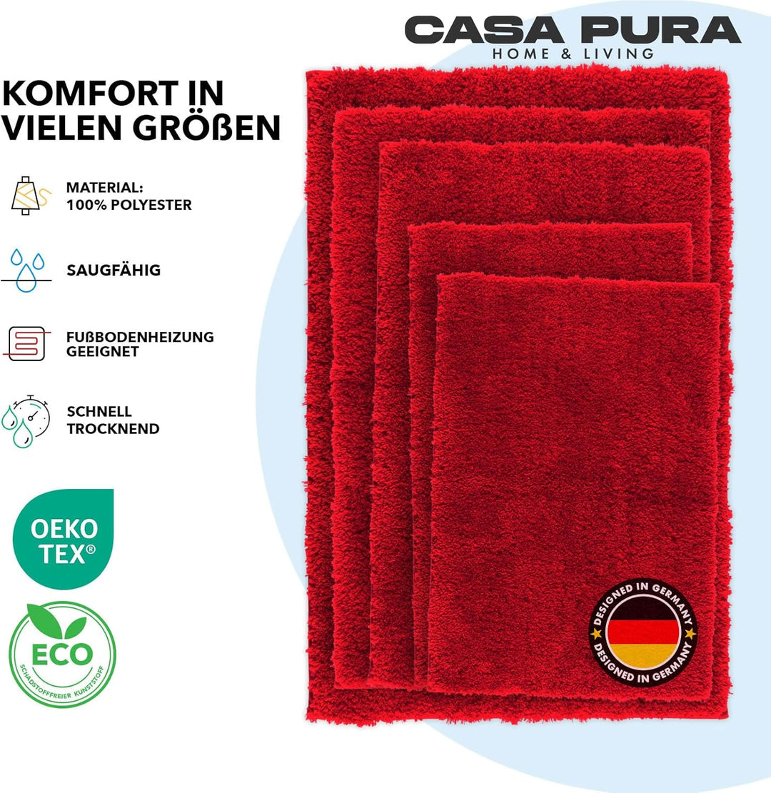 casa pura Badematte rot weicher, Flauschiger Badezimmerteppich in Shaggy Optik, Badvorleger rutschfe