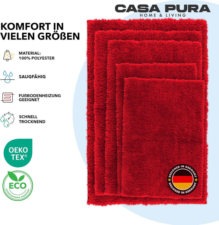 casa pura Badematte rot weicher, Flauschiger Badezimmerteppich in Shaggy Optik, Badvorleger rutschfe