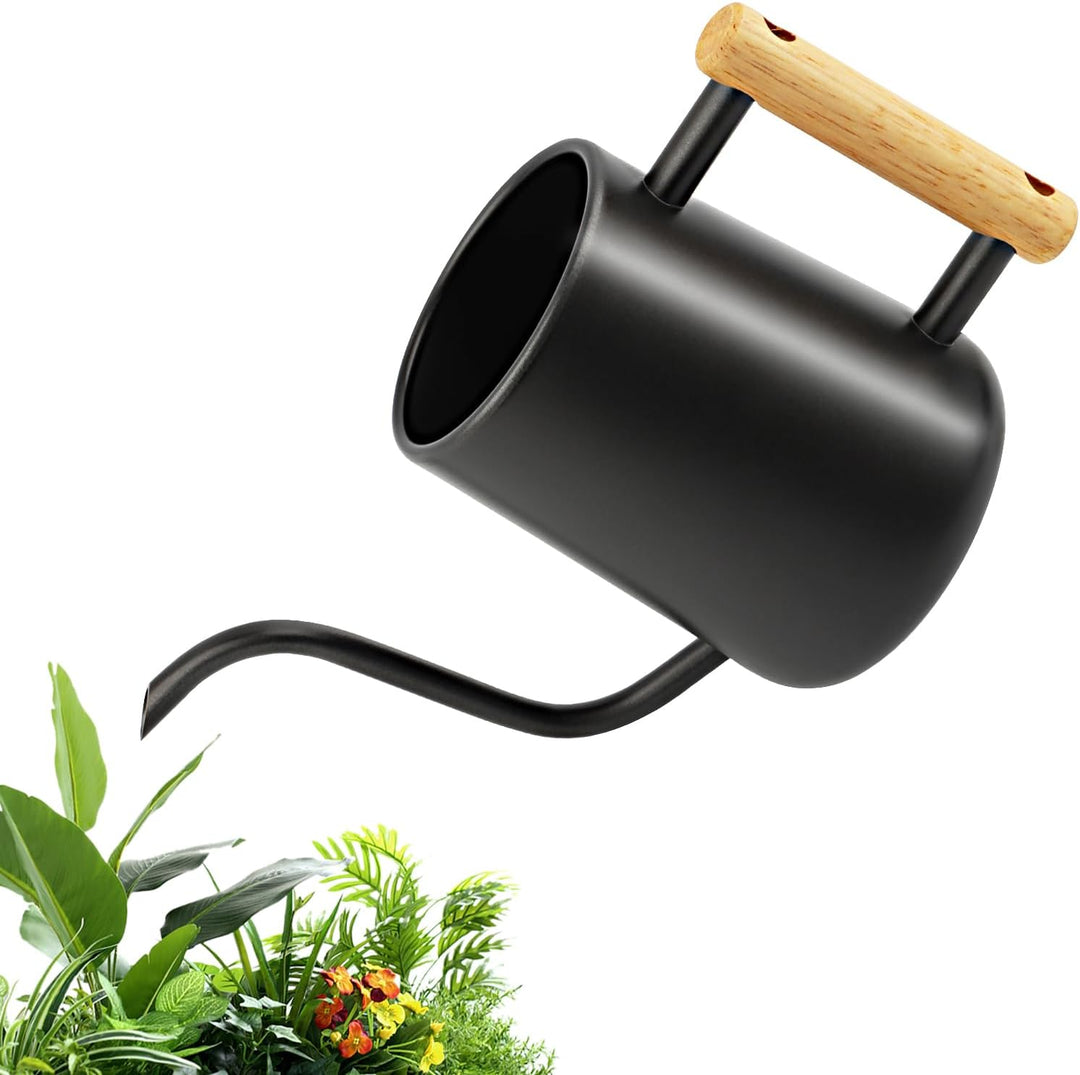 Giesskanne Klein 1L, Giesskanne Zimmerpflanzen mit langem Auslauf und komfortablem Holzgriff, Edelst