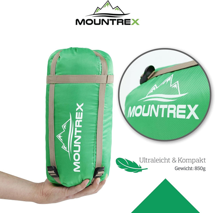 MOUNTREX Schlafsack +10°C / +20°C – Ultraleicht &amp; Kompakt (850g) - Outdoor Sommerschlafsack - Mumien