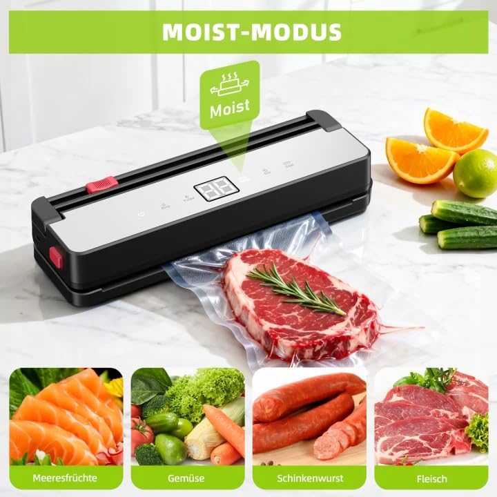 Ombrex Vakuumiergerät für Lebensmittel– Automatisches Folienschweissgerät mit 4 Modi (Dry/Moist/Puls