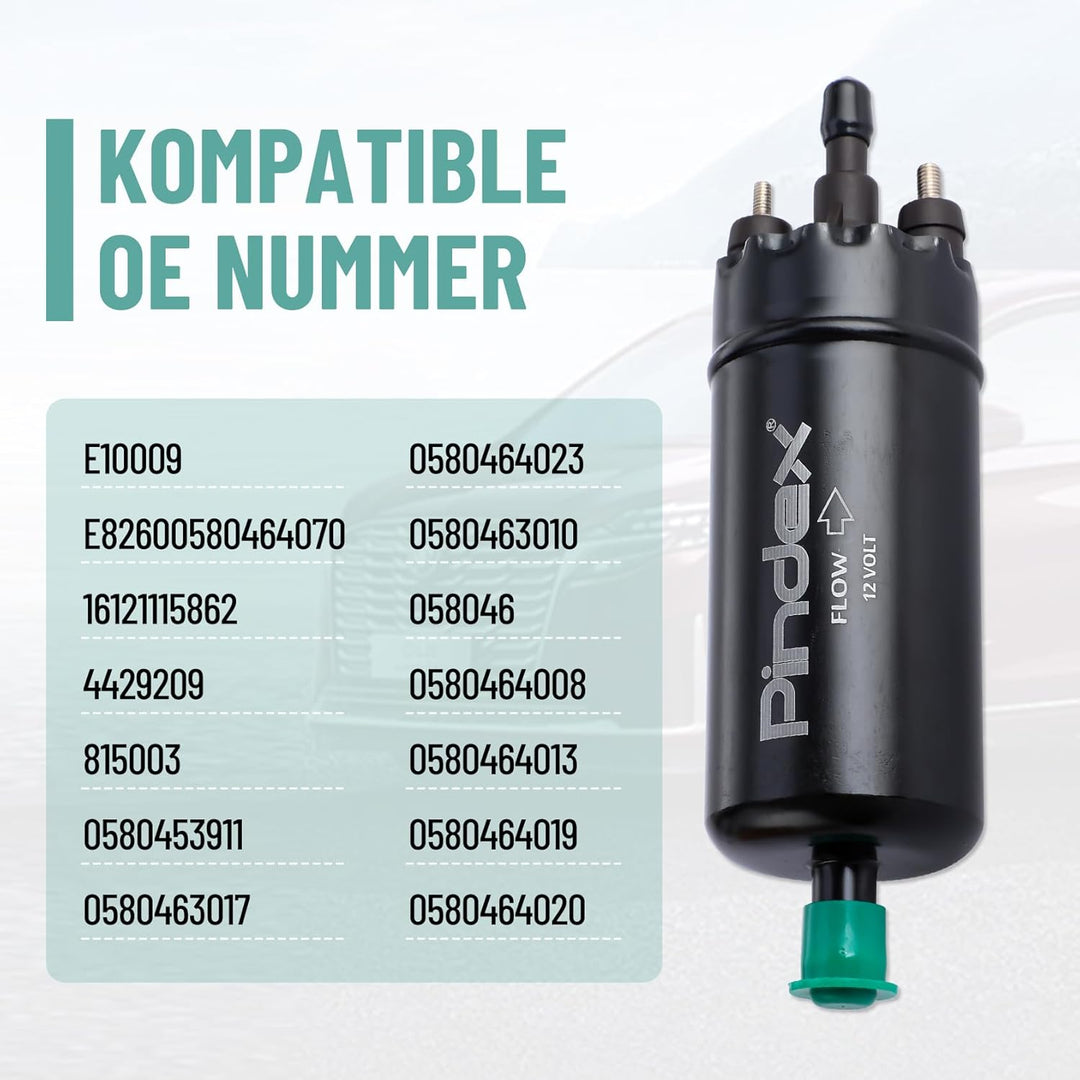 Pindex Elektrische Kraftstoffpumpe 12V 0580464070, elektr. Hochdruckkraftstoffpumpe mit Dämpferhalte