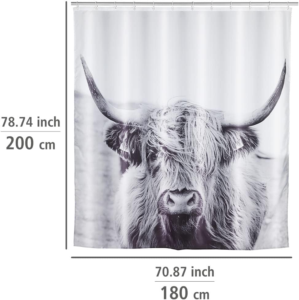 WENKO Duschvorhang Yak, hygienischer Textil-Vorhang, waschbar, wasserabweisend & pflegeleicht, mit 1