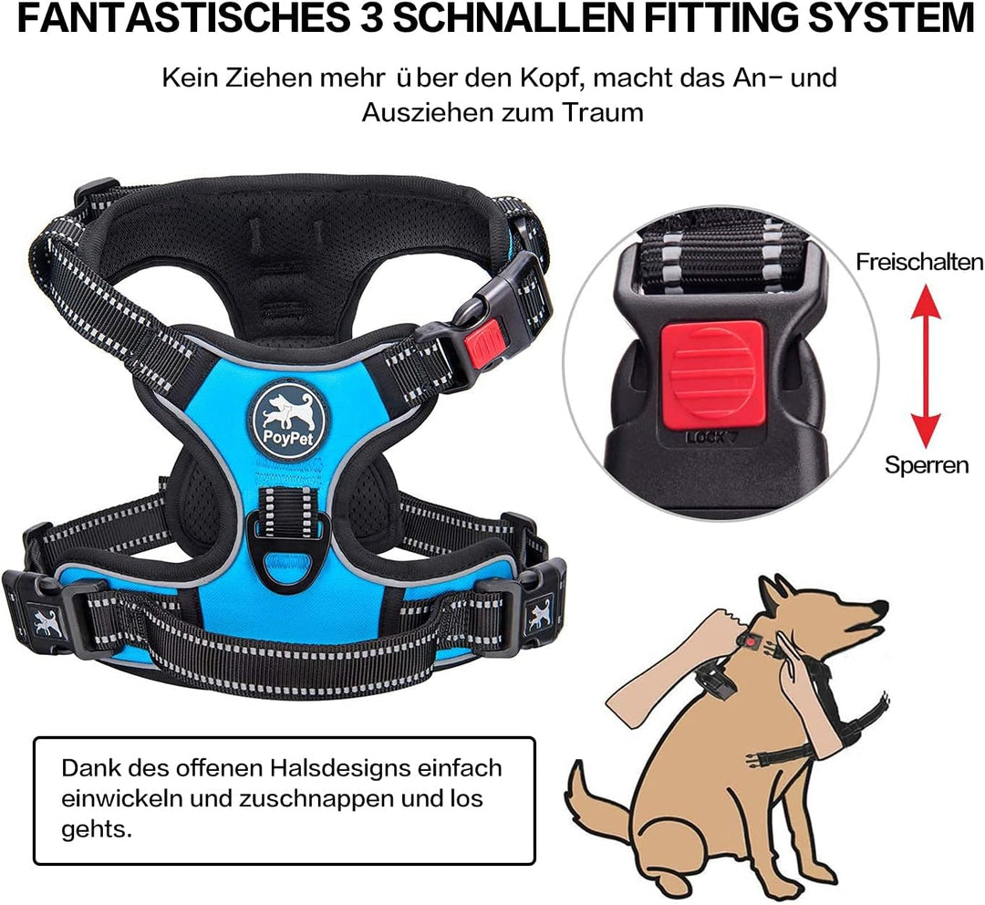 PoyPet Keine Pull Hundegeschirr Front Reflektierende Pet Weste für Hunde mit Einfache Kontrolle Grif