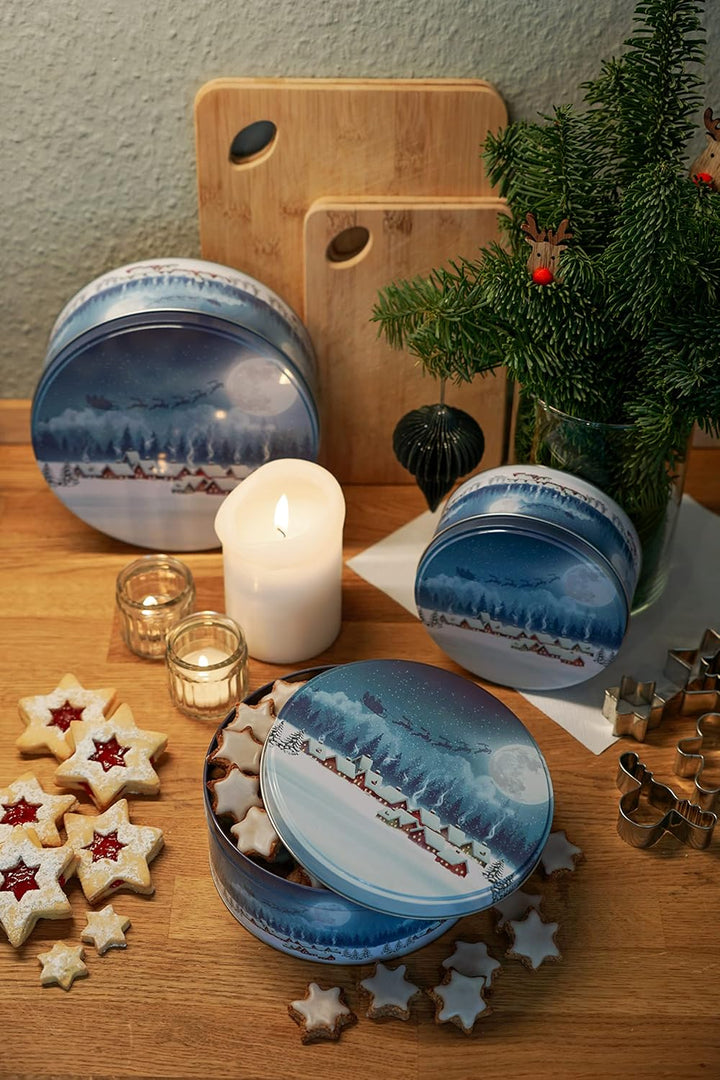 Geschenkset Keksdose Plätzchendose Metalldose 3er Set "Winternacht" Weihnachten mit süsser Rentier M