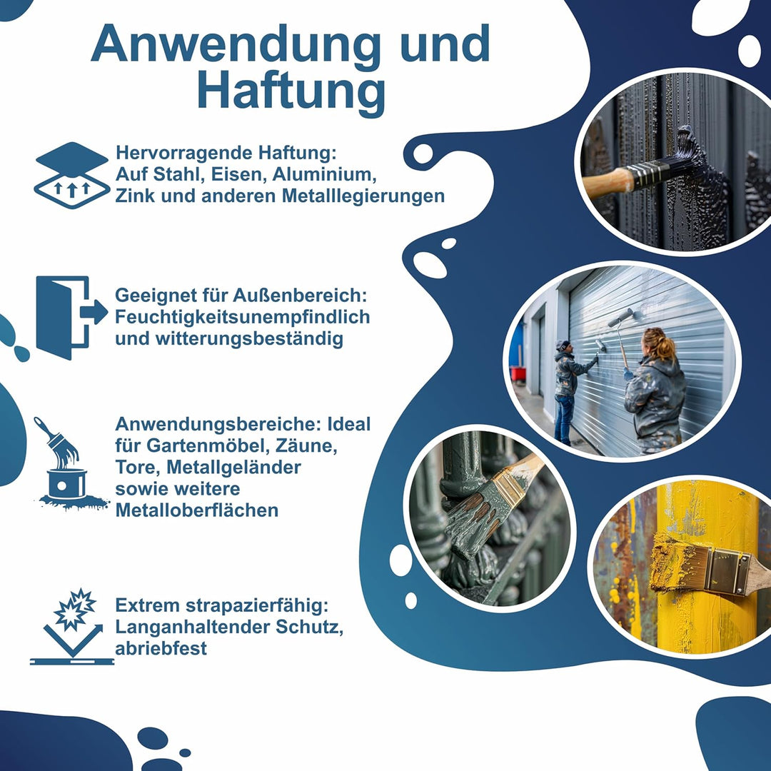 Fonteino Metallschutzlack 3in1 Metallfarbe Grundierung Rostschutzfarbe Decklack - Feuerrot 5L Feuerr