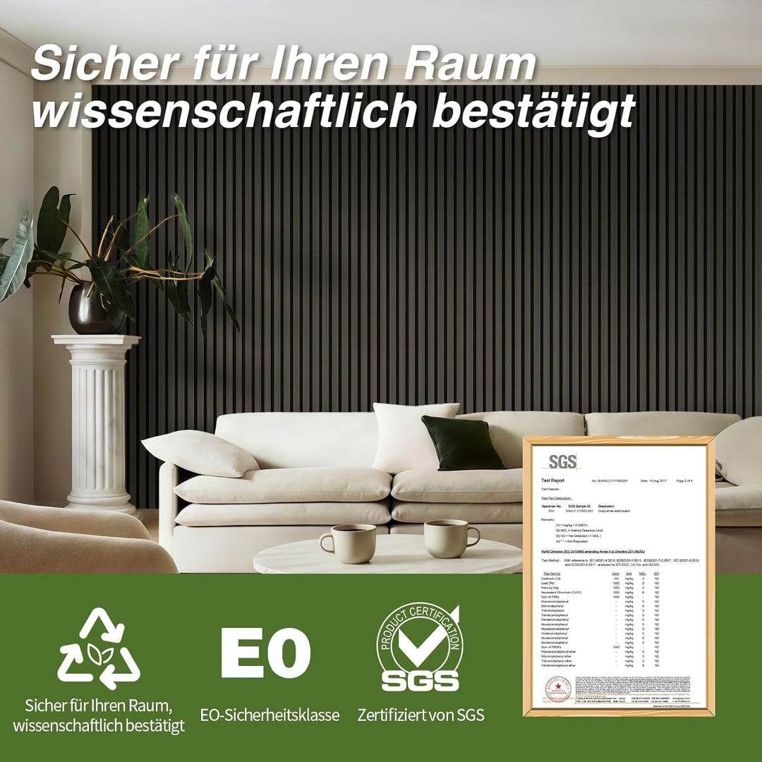 Akustikpaneele Holz 240x60cm(8,64m²),6 Pack Wandpaneele mit Holzfunier & Filz,Holzpaneele Wand für Z