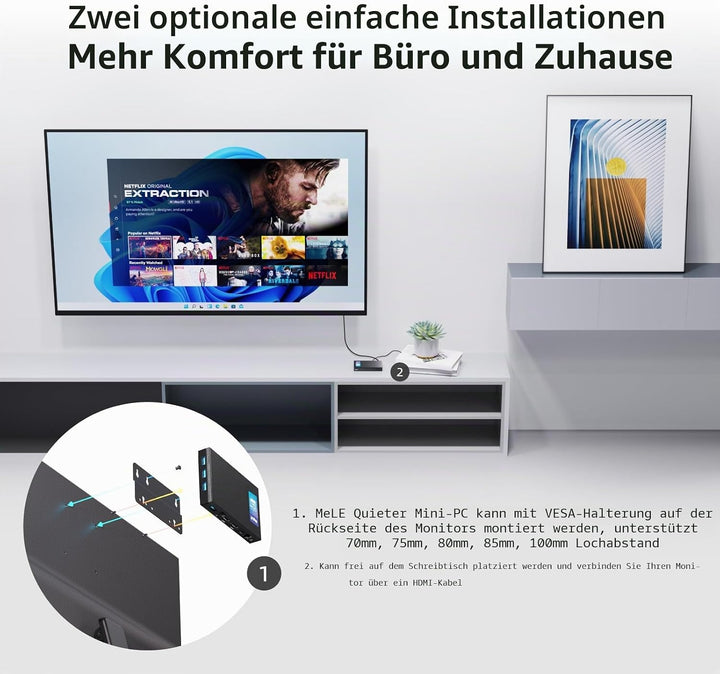 MeLE Quieter3Q Lüfterloser Mini PC Windows 11 Pro Celeron N5105 8GB 256GB, Portable Desktop HDMI Wif