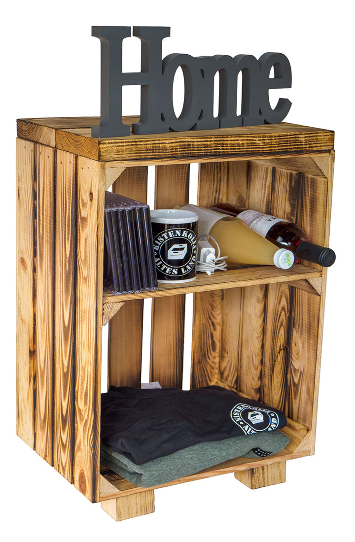 Kistenkolli Altes Land Nachttisch Abstelltisch weiss/Natur/geflammt Masse ca 30x40x55cm Regalkiste F