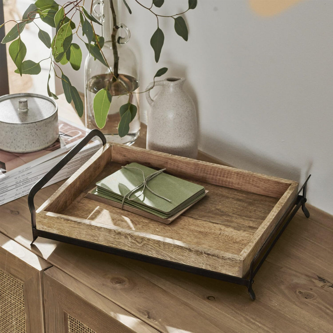 LOBERON® Tablett Troyes, Serviertablett mit abnehmbaren Eisengestell, naturbelassen, Zeitloses Acces