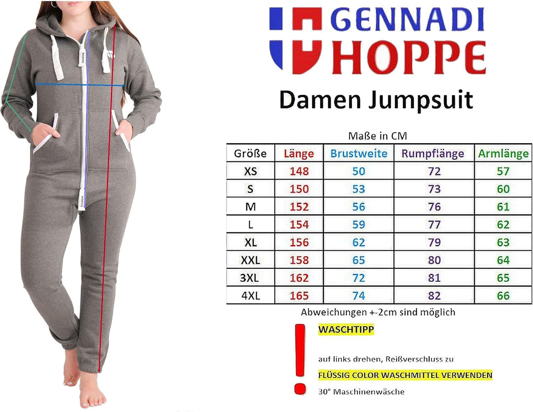 Hoppe Gennadi Damen Jumpsuit Onesie Jogger Einteiler Overall Jogging Anzug Trainingsanzug - SLIM FIT