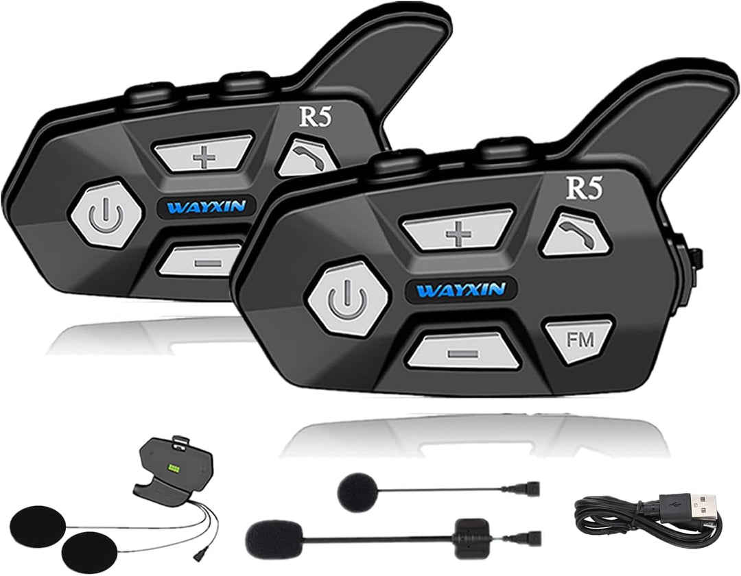 R5 Pro Motorrad Headset Intercom mit HiFi/FM/AI Sprache Motorrad Bluetooth Headset für 2 Personen in