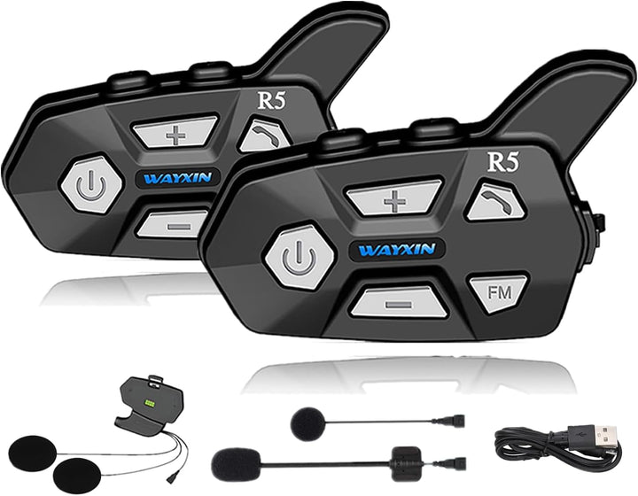 R5 Pro Motorrad Headset Intercom mit HiFi/FM/AI Sprache Motorrad Bluetooth Headset für 2 Personen in