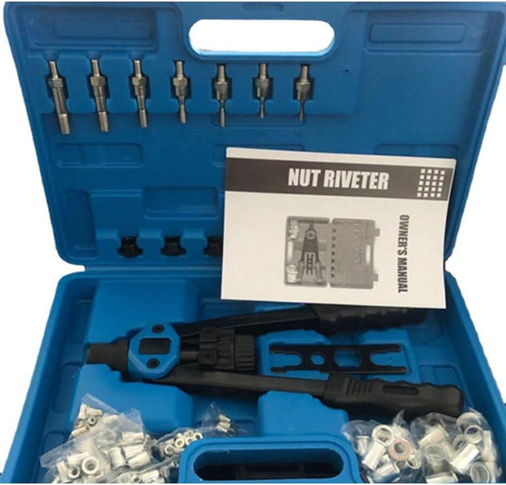 Handnietwerkzeugsatz, 33 cm lange Griffe mit 7 metrischen Dornen und 110 Nietmuttern von M3 bis M12